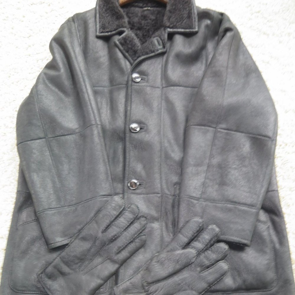 Authentic Charles Christ Sheepskin 3/4 Length Men's Coat Jacket Matching Gloves